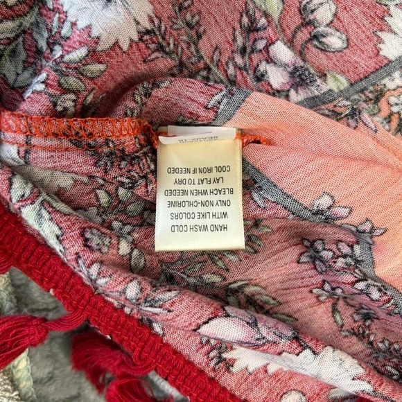 Fever Womens XL Orange Floral Sleeveless Tassel Trim Boho Blouse Top - Picture 7 of 8